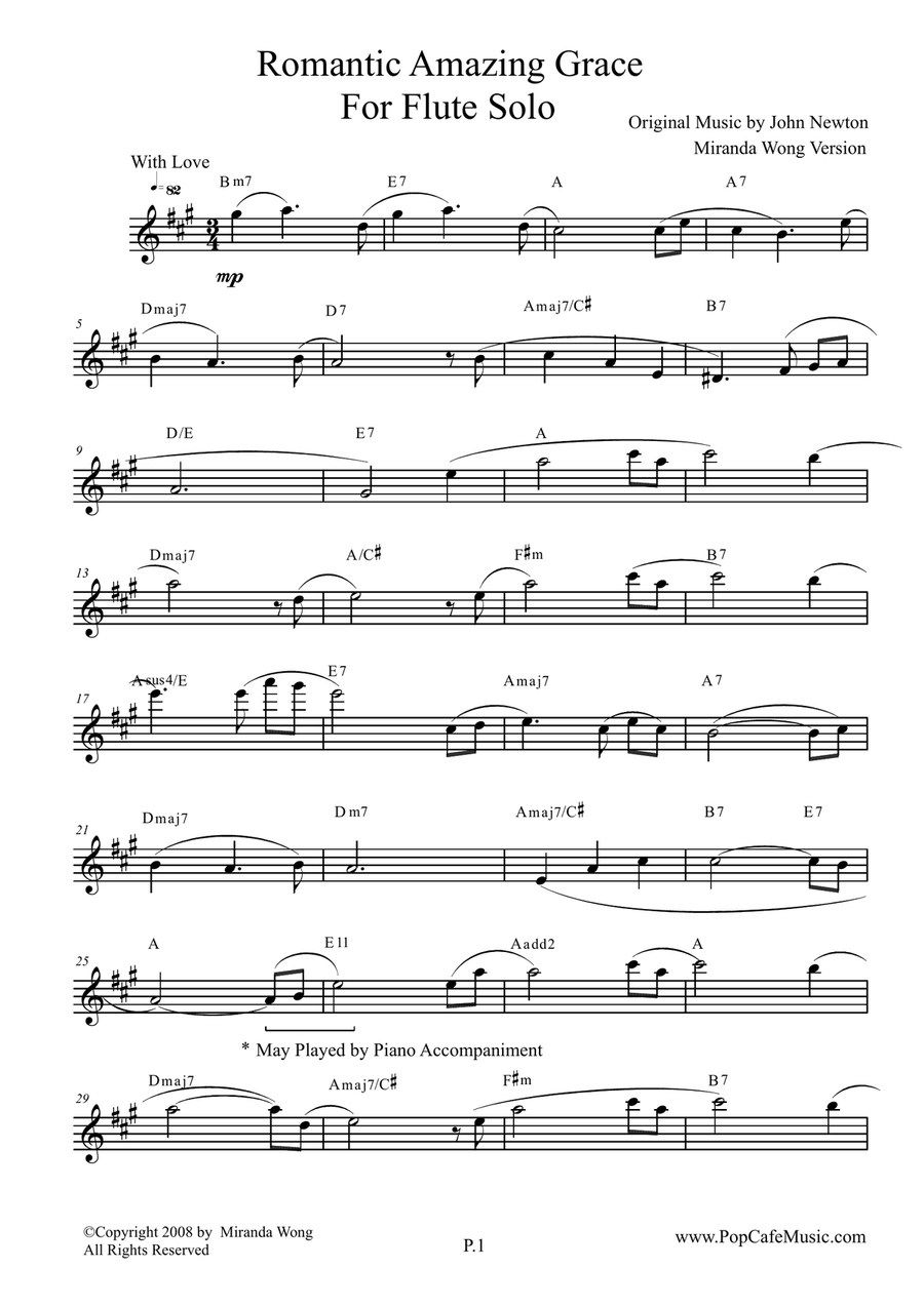 Romantic Amazing Grace - Flute or Piccolo Solo (Love Version) Woodwind Duet scores gallery preview page 2
