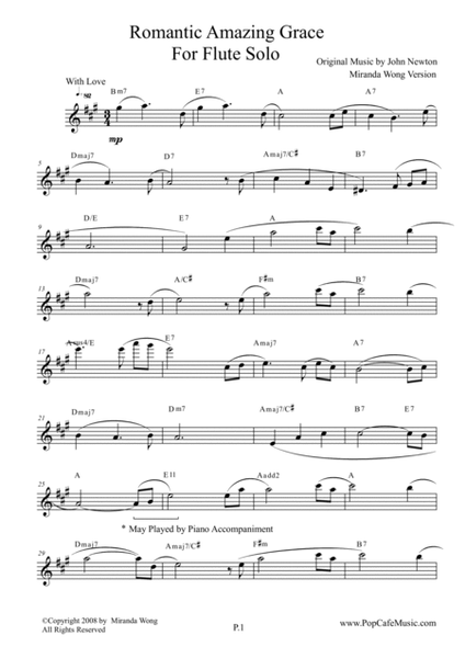 Romantic Amazing Grace - Flute or Piccolo Solo (Love Version)