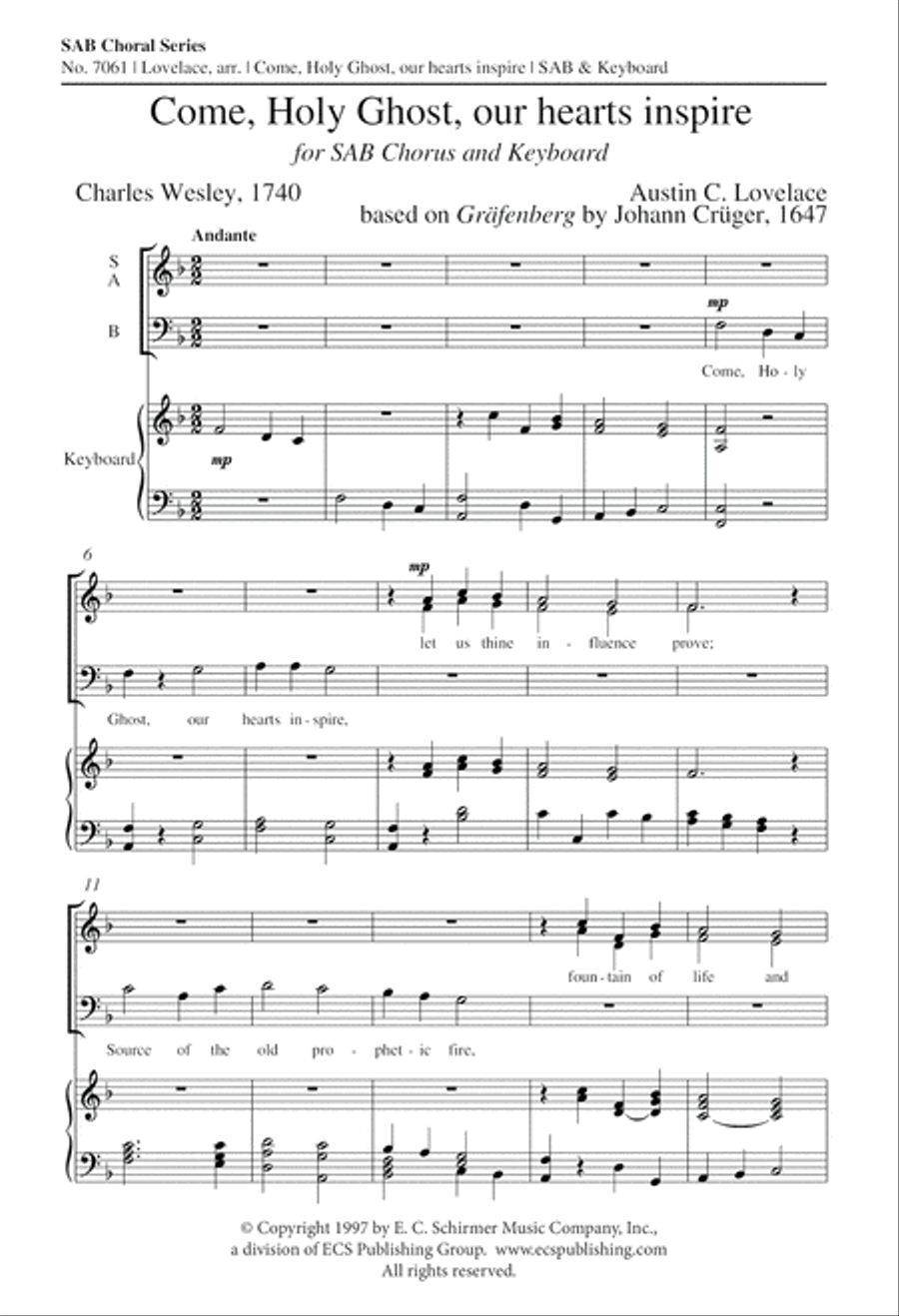 Come, Holy Ghost, Our Hearts Inspire 3-Part scores gallery preview page 2