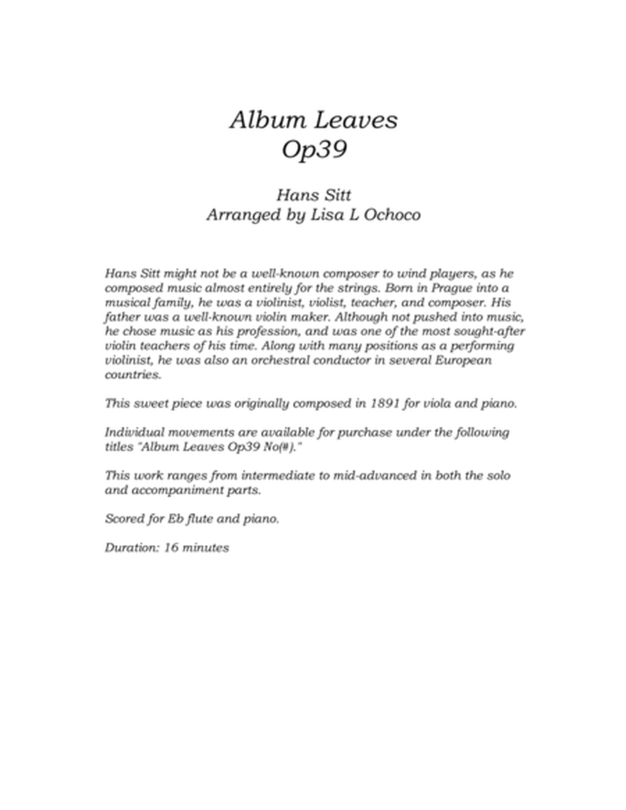 Six Album Leaves Op39 for Eb Flute and Piano image number null