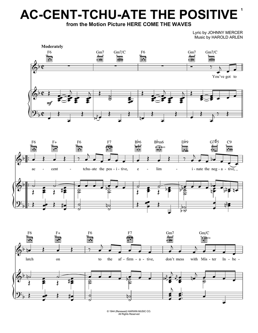 Ac-cent-tchu-ate The Positive Piano, Vocal, Guitar scores gallery preview page 1