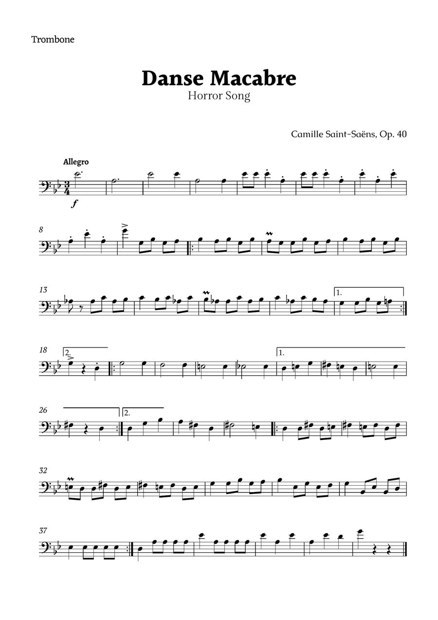 Danse Macabre by Saint-Saëns Trombone Solo scores gallery preview page 1