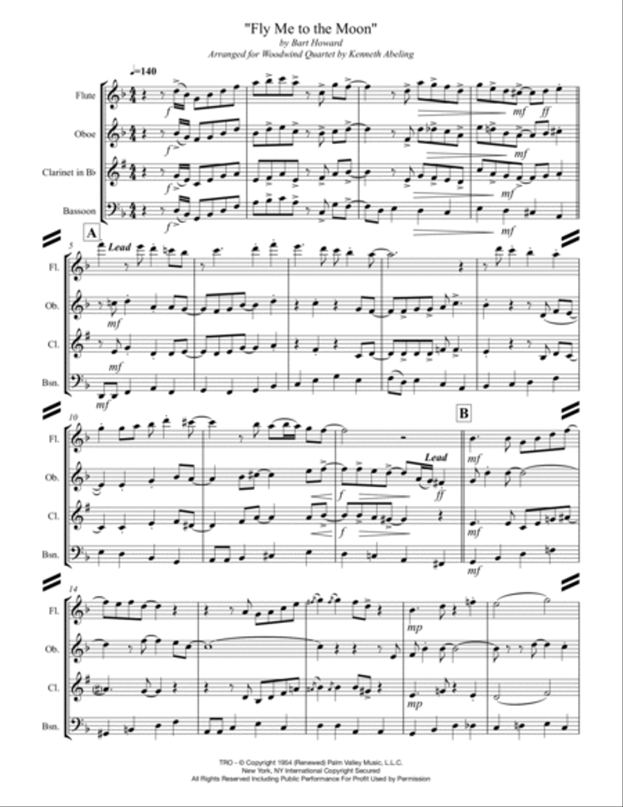 Fly Me To The Moon (in Other Words) Woodwind Quartet scores gallery preview page 2