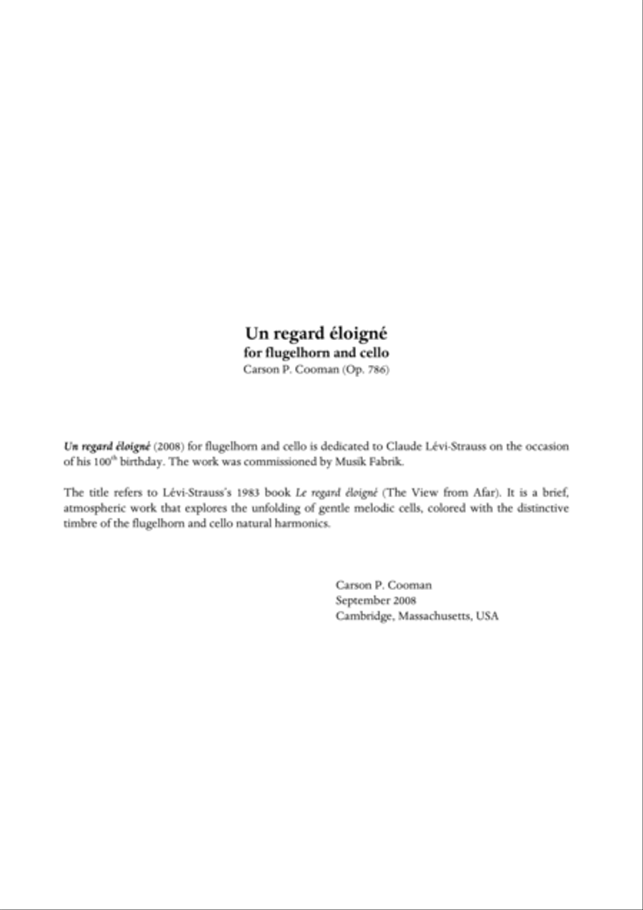 Carson Cooman - Un regard éloigné (2008) for flugelhorn and cello Flugelhorn scores gallery preview page 1