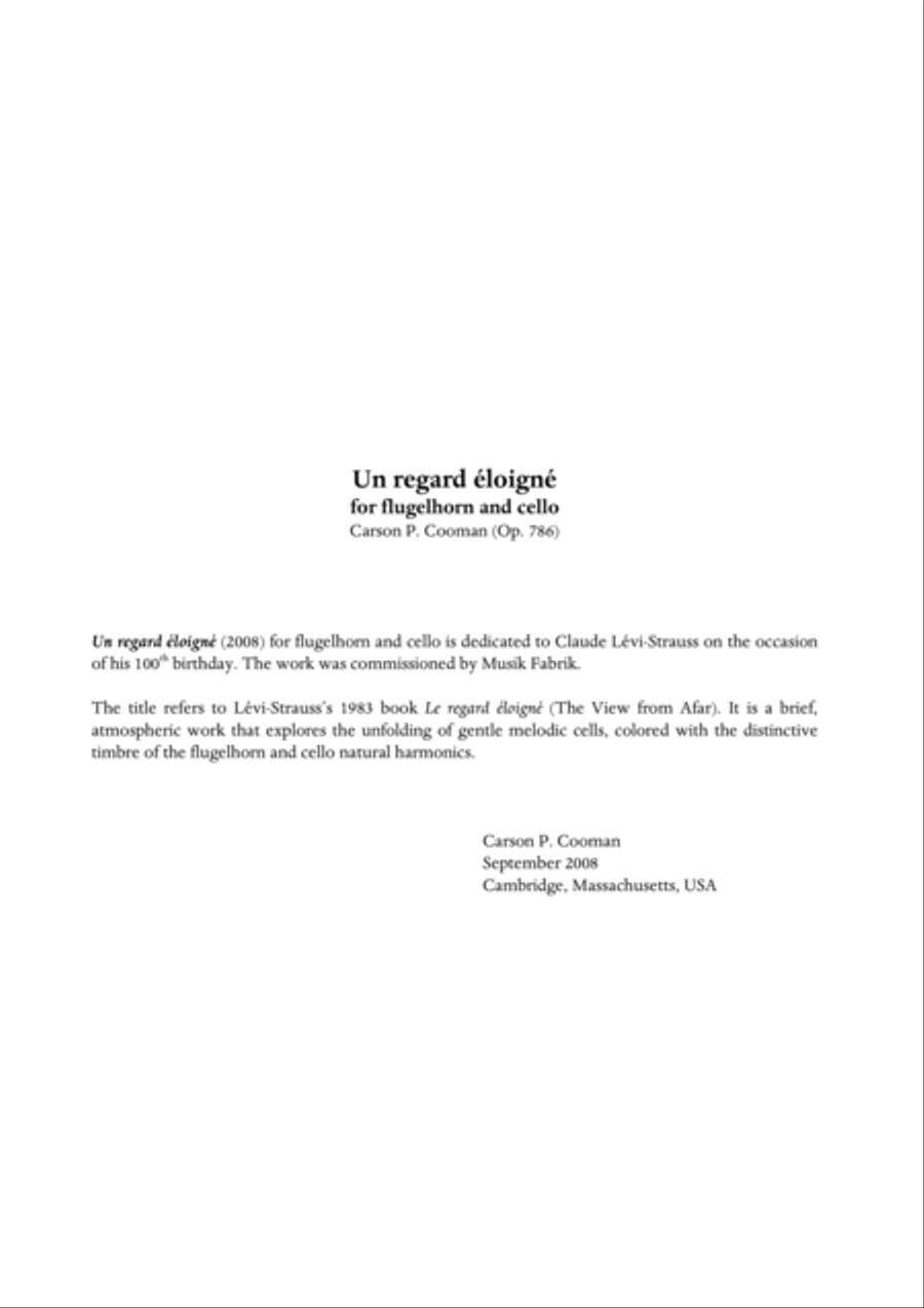 Carson Cooman - Un regard éloigné (2008) for flugelhorn and cello