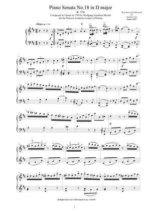 Book cover for Mozart - Piano Sonata No.18 in D major K 576 - Complete score