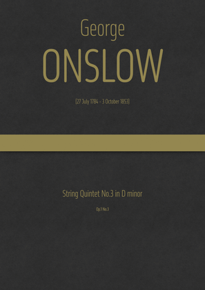 Book cover for Onslow - String Quintet No.3 in D minor, Op.1 No.3