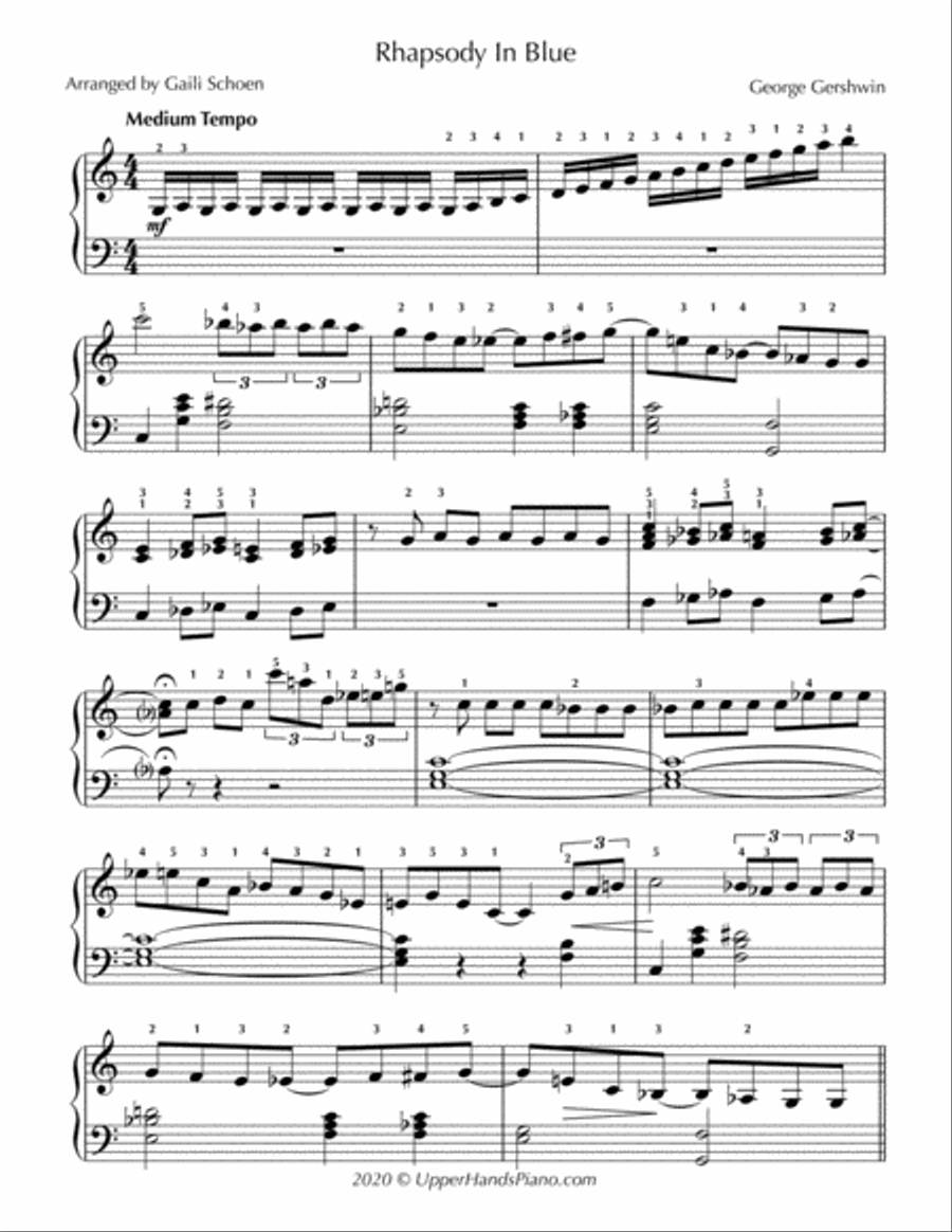 Rhapsody in Blue (simplified for the Early Intermediate to Intermediate Pianist) Piano Solo scores gallery preview page 1