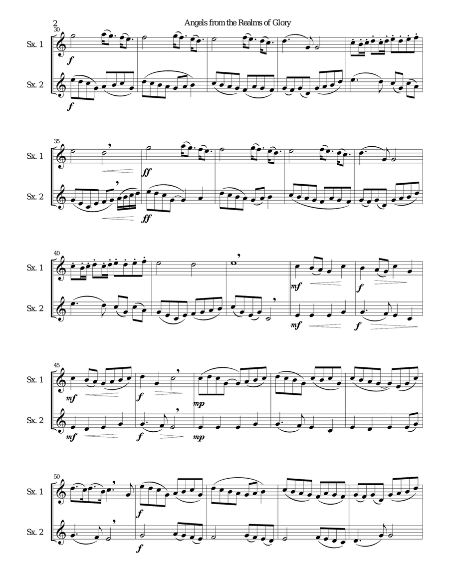 Variations on Angels from the realms of glory (or Angels we have heard on high) for saxophone duo Woodwind Quartet scores gallery preview page 2