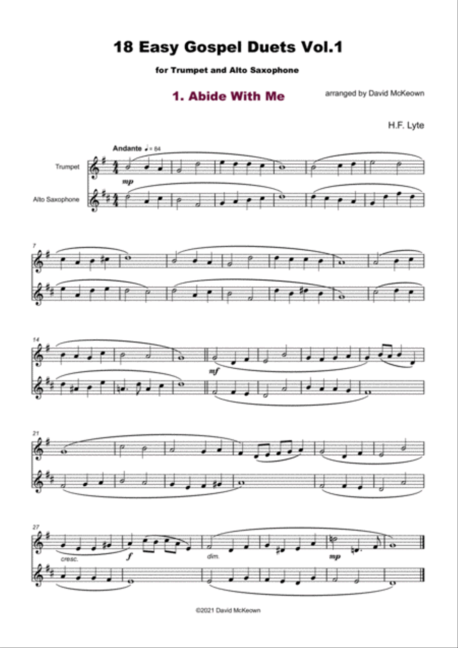 18 Easy Gospel Duets Vol.1 for Trumpet and Alto Saxophone Alto Saxophone scores gallery preview page 3