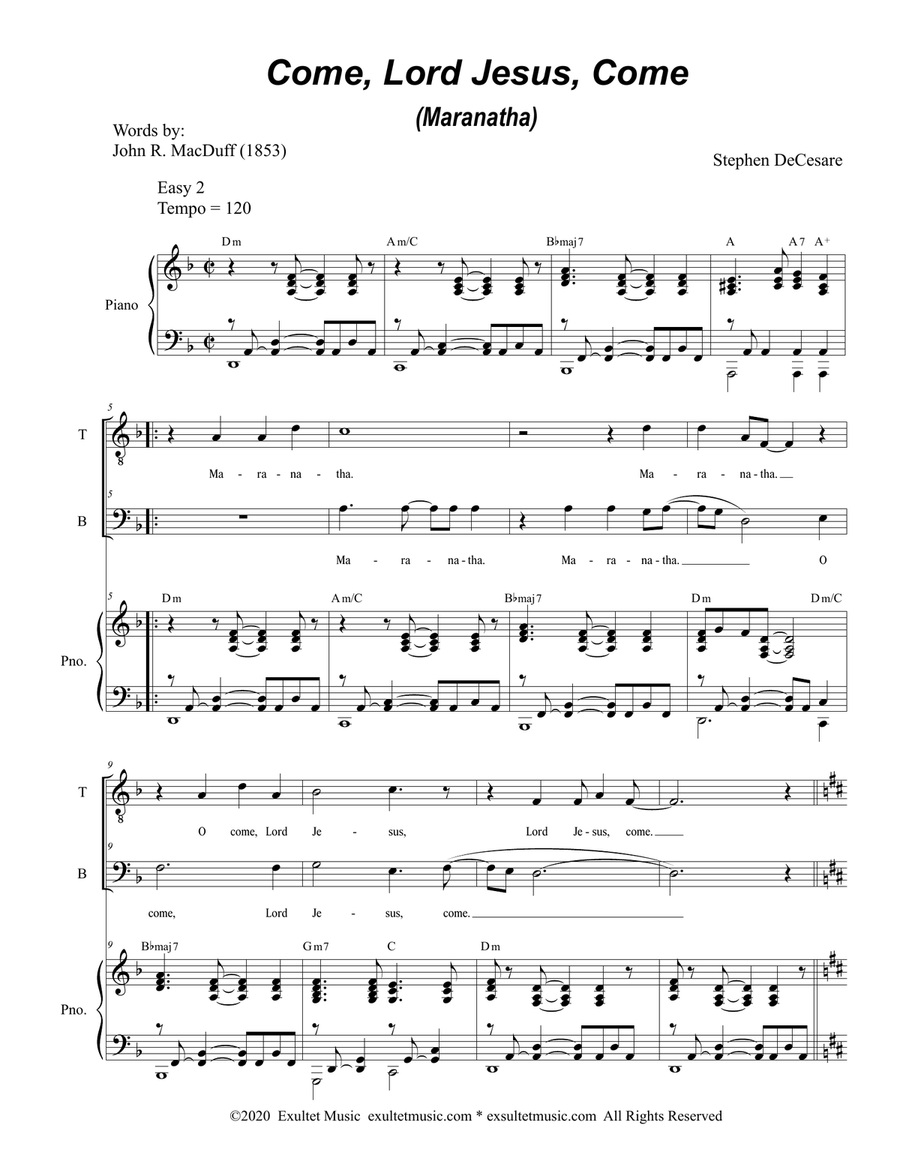 Come, Lord Jesus, Come (Maranatha) (2-part choir - (TB) TB scores gallery preview page 2