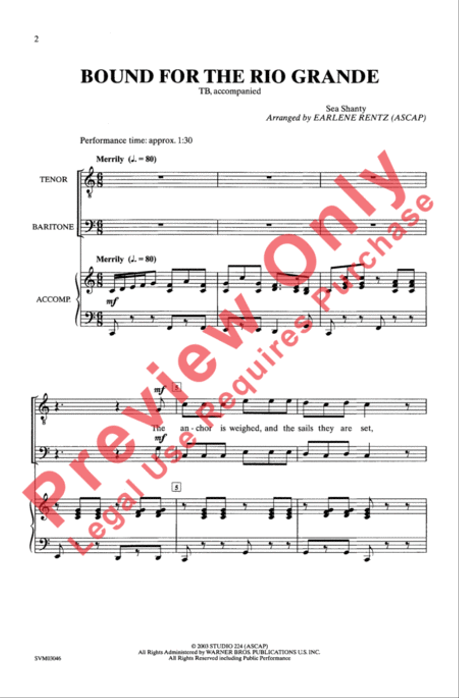 Bound for the Rio Grande Men's Choir scores gallery preview page 2