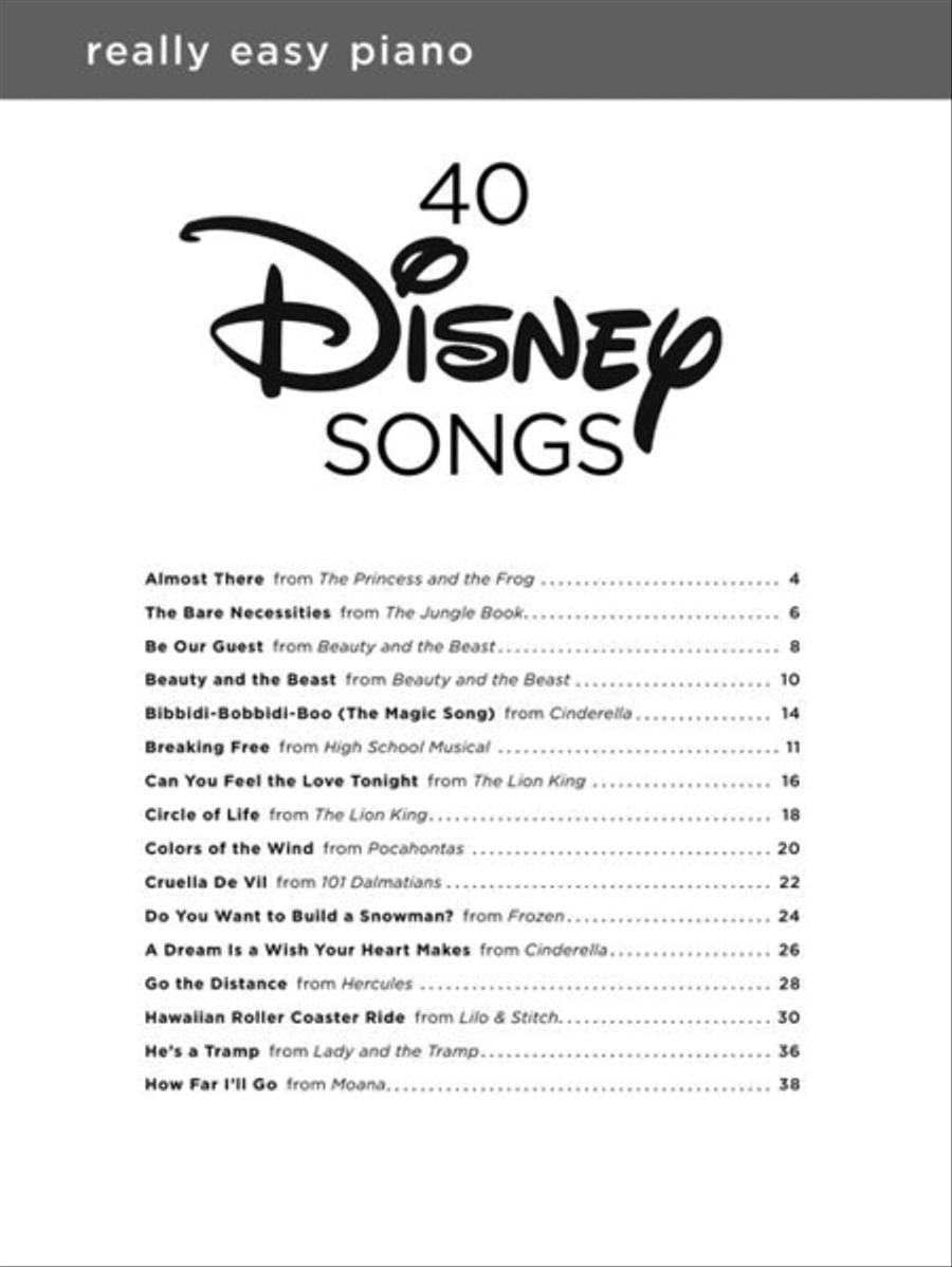 Really Easy Piano: 40 Disney Songs Easy Piano scores gallery preview page 3