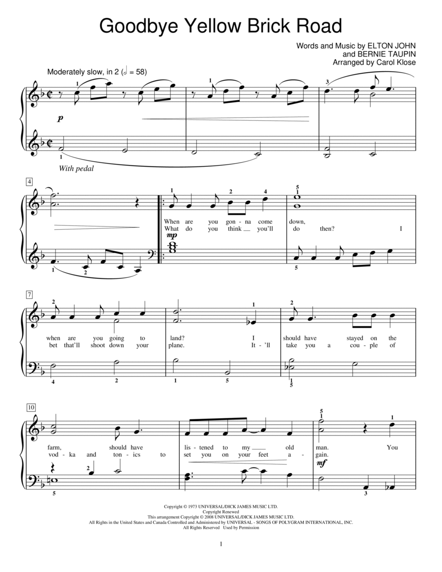 Goodbye Yellow Brick Road Piano Method scores gallery preview page 1
