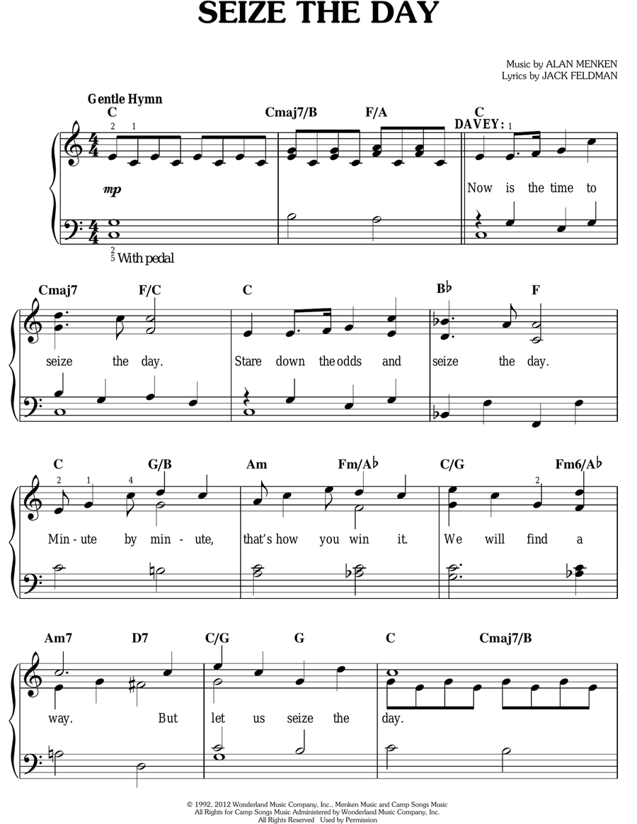 Seize The Day (from Newsies The Musical) Easy Piano scores gallery preview page 1