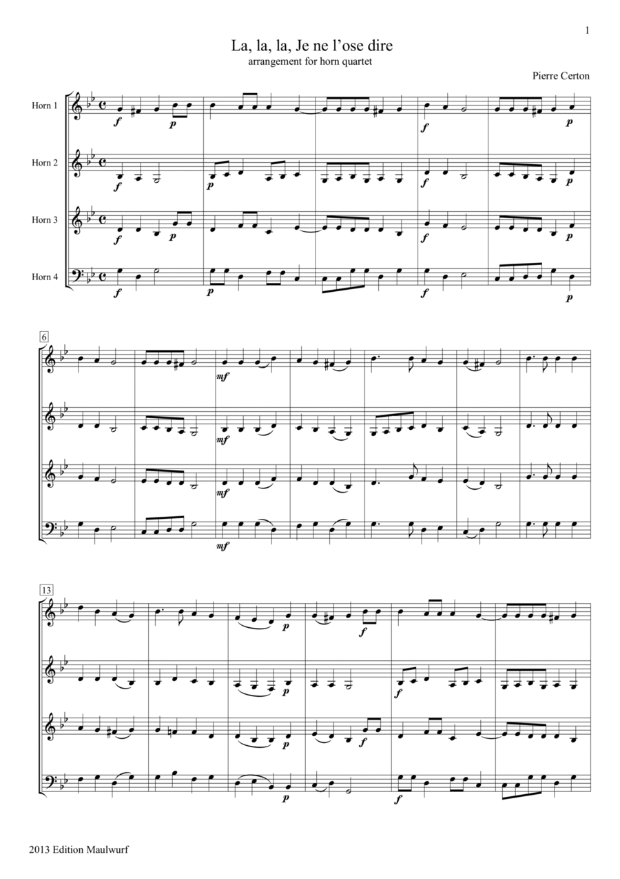 La La La Je ne l’ose dire Brass Quartet scores gallery preview page 1