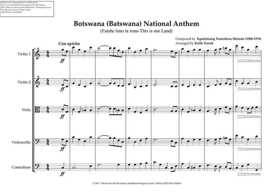 Botswana National Anthem for String Orchestra String Orchestra scores gallery preview page 2