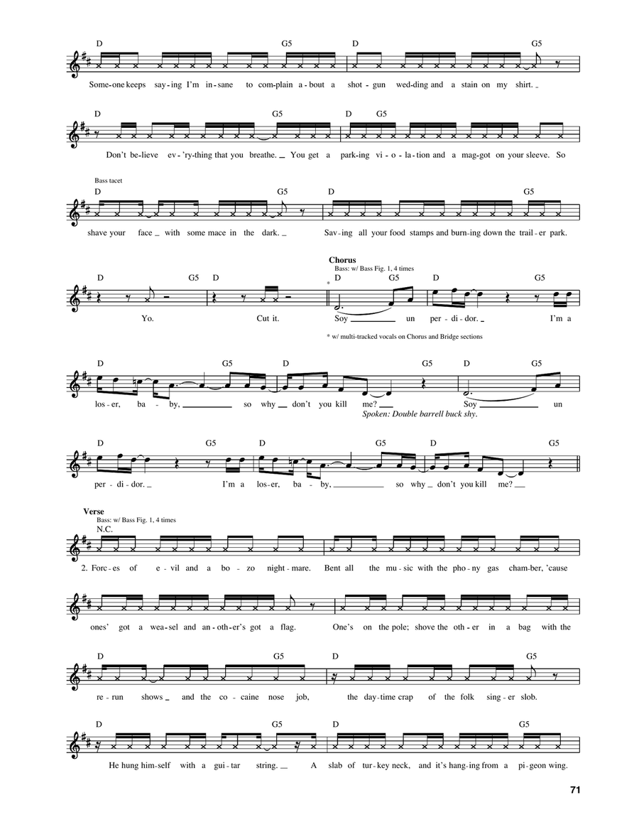 Loser Bass Guitar Tablature scores gallery preview page 2