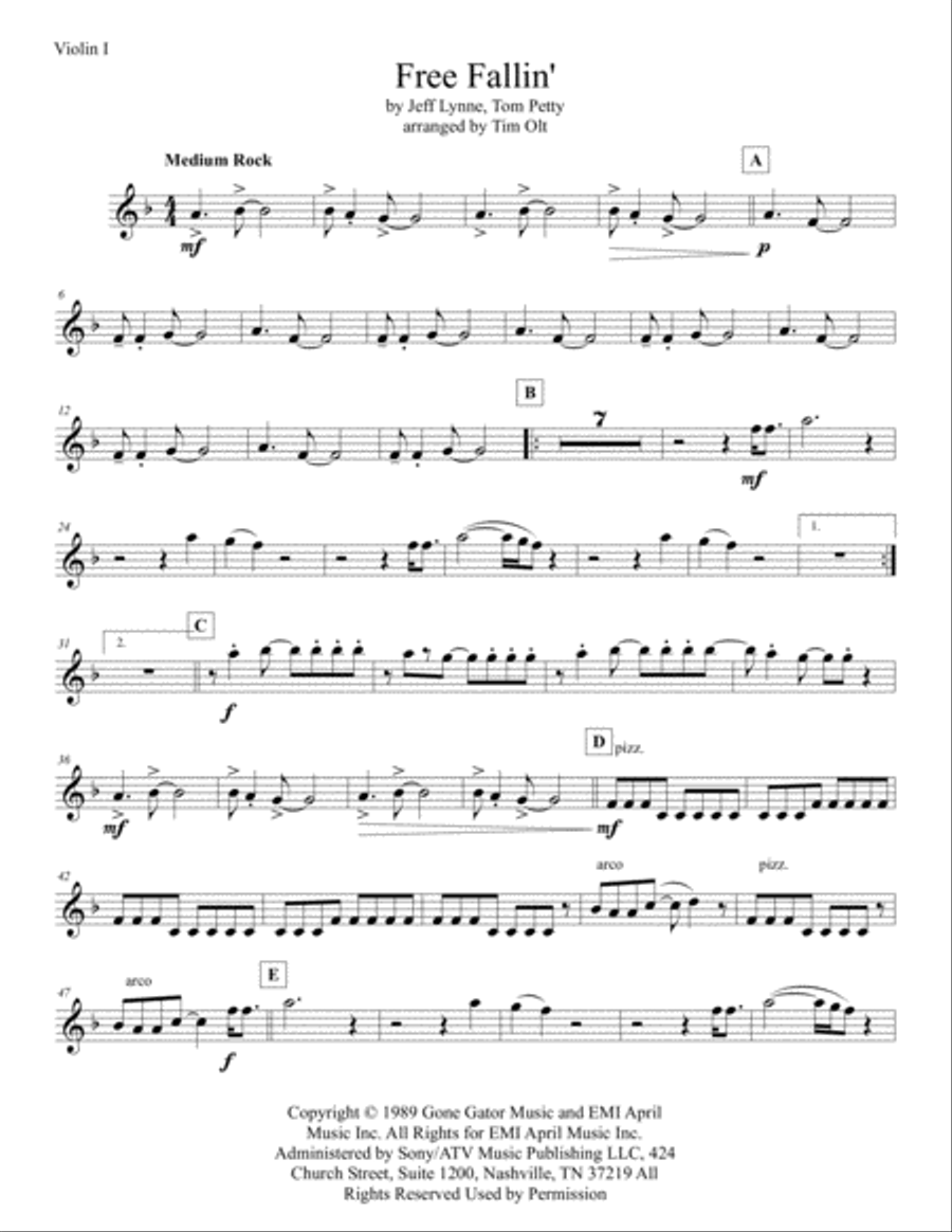 Free Fallin' Free Fallin' String Quartet scores gallery preview page 6