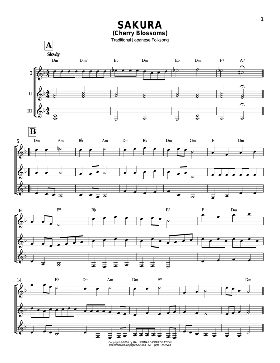 Sakura (Cherry Blossoms) Guitar Ensemble scores gallery preview page 1