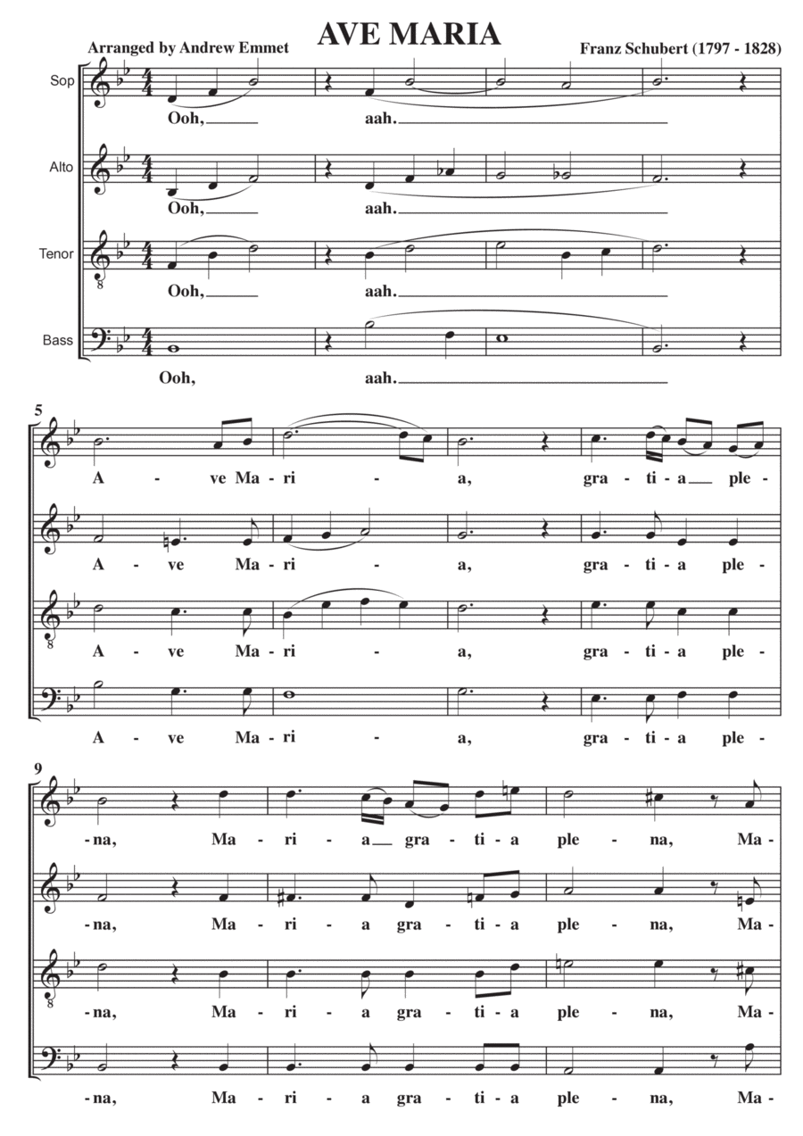 Ave Maria (Schubert) A Cappella SATB 4-Part scores gallery preview page 1