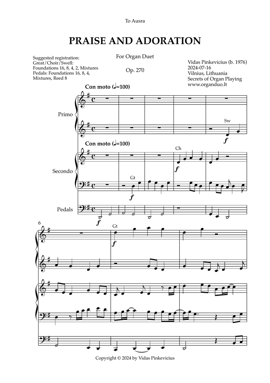 Praise and Adoration, Op. 270 (Organ Duet) by Vidas Pinkevicius (2024)