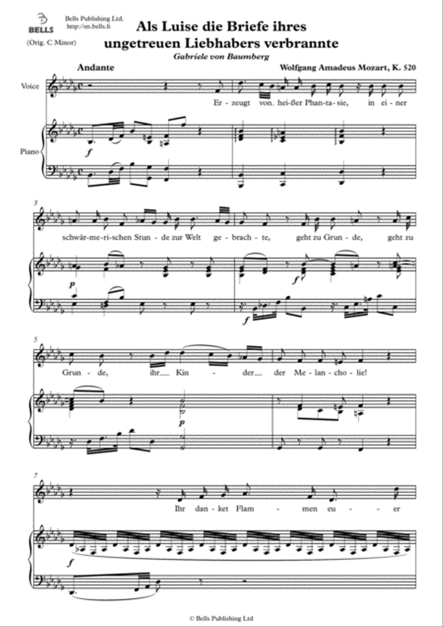 Als Luise die Briefe ihres ungetreuen Liebhabers verbrannte, K. 520 (B-flat minor) Voice Solo scores gallery preview page 1