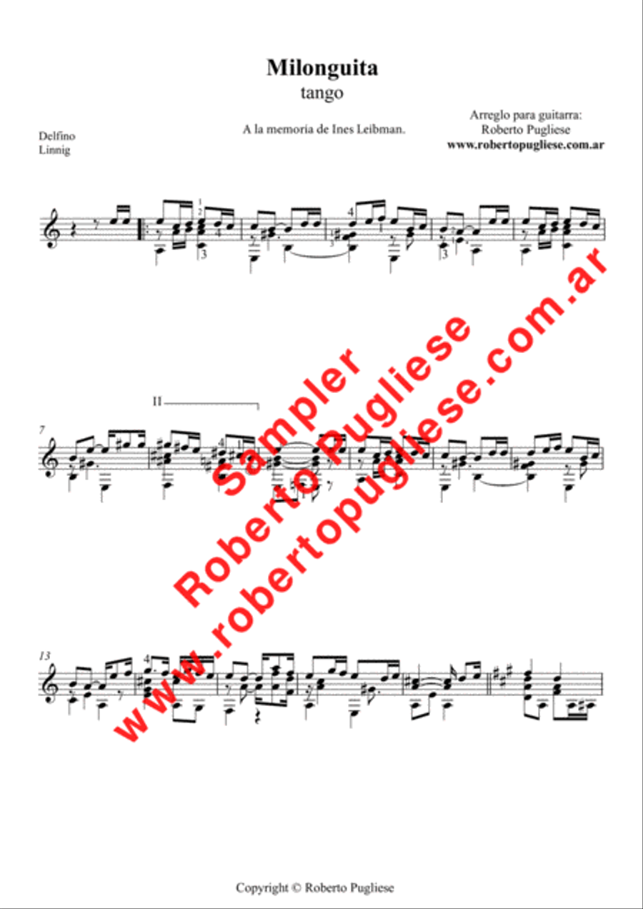 Milonguita - Tango (Delfino - Linnig) Classical Guitar scores gallery preview page 3
