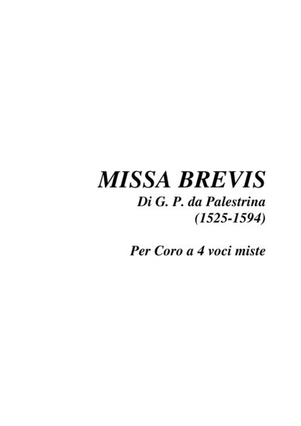 MISSA BREVIS - G. P. da Palestrina (1525-1594) - For SATB Choir image number null