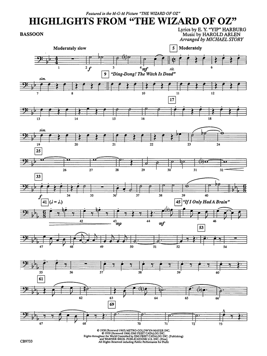 The Wizard of Oz, Highlights from: Bassoon