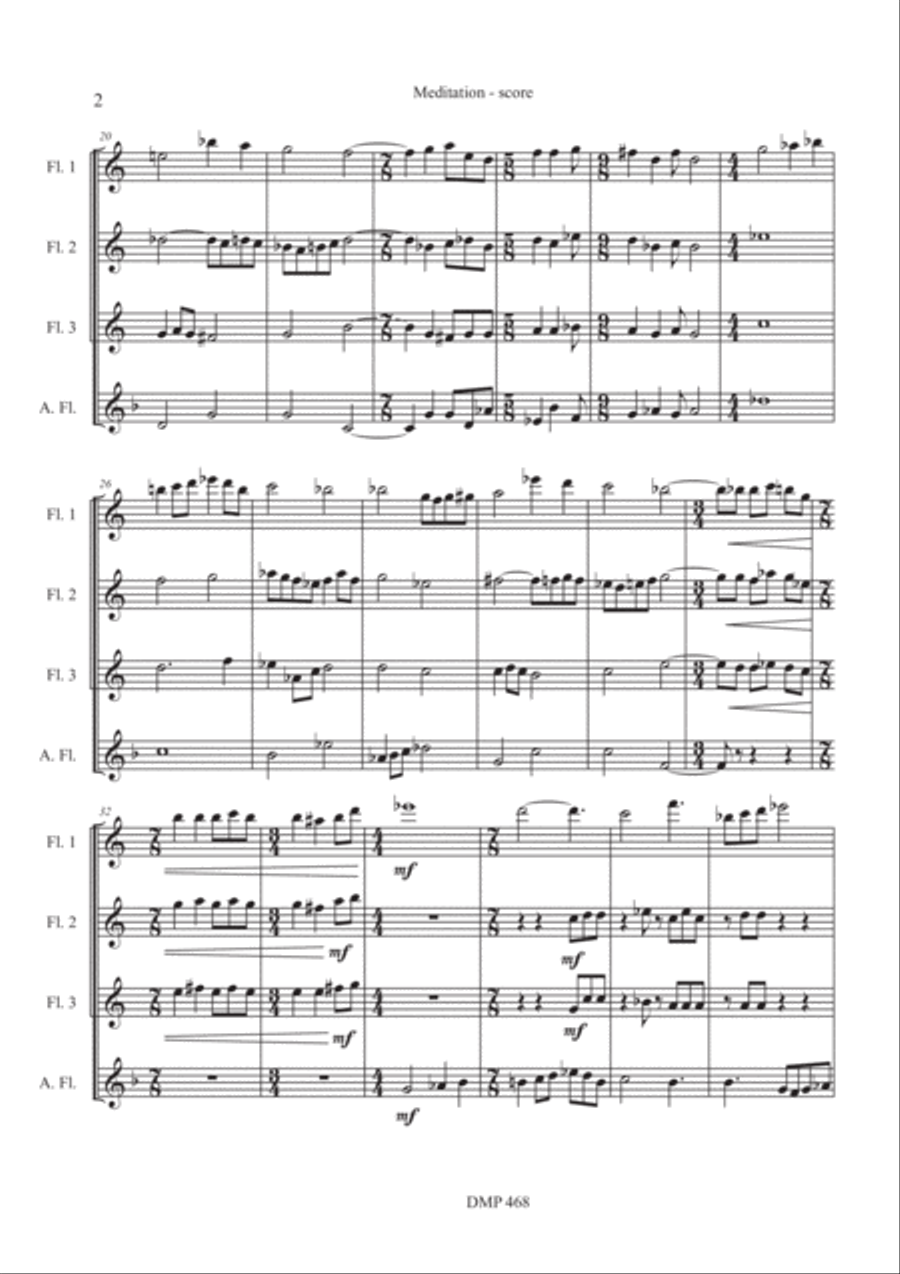Meditation (3 flutes & alto flute) Woodwind Quartet scores gallery preview page 2