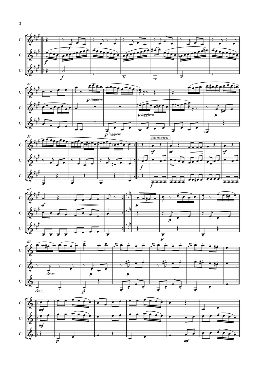 Mozart: Piano Sonata No.11 in A K331 Mvt. III. Rondo Alla Turca (Turkish March) - clarinet trio Clarinet Trio scores gallery preview page 2