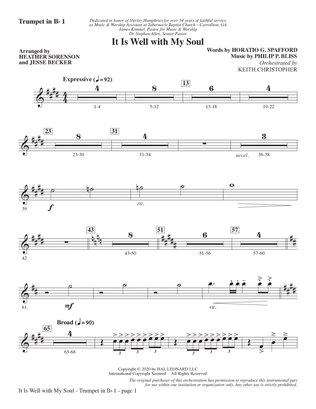 Book cover for It Is Well with My Soul (arr. Heather Sorenson and Jesse Becker) - Bb Trumpet 1