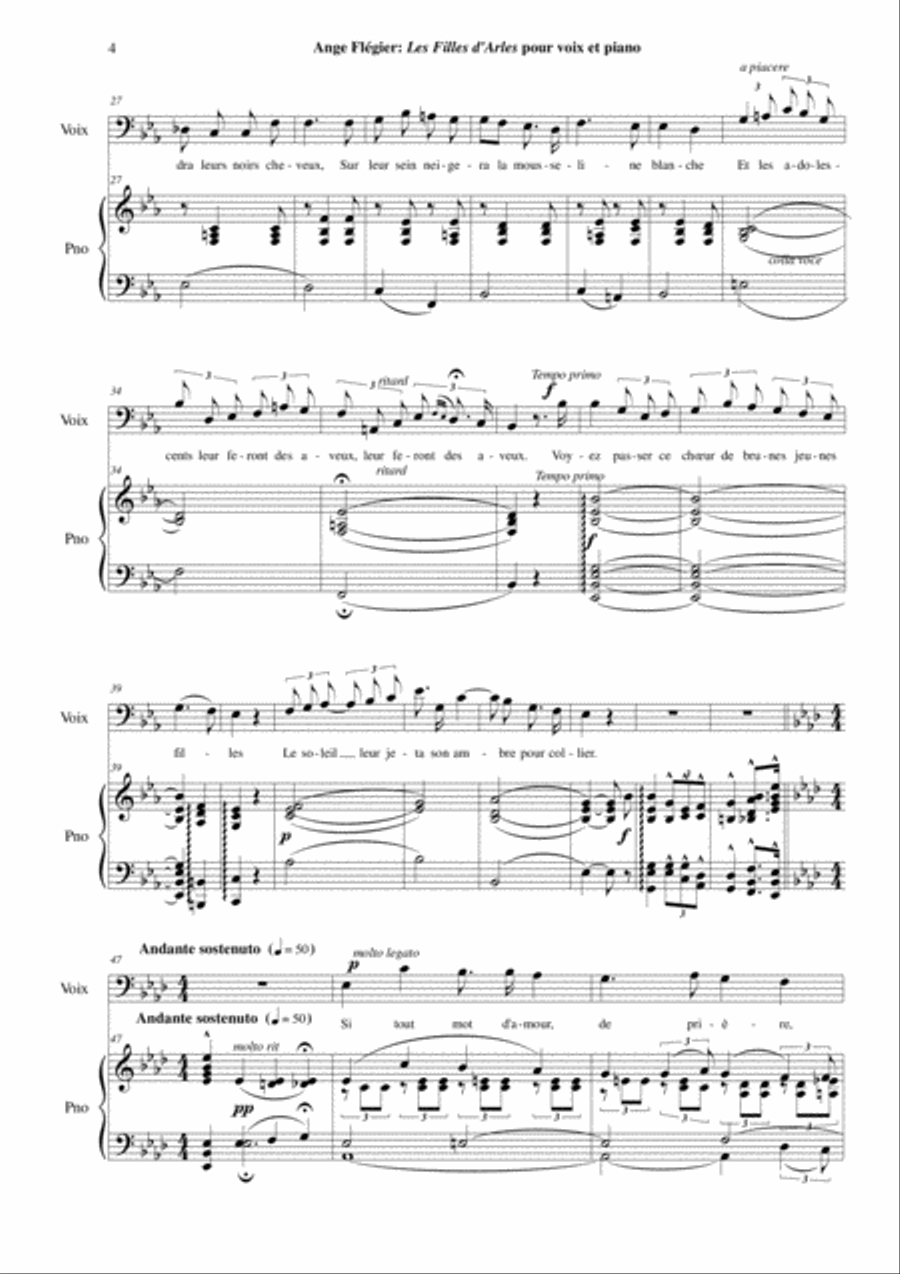 Ange Flégier: Les Filles d'Arles for baritone and piano Voice Solo scores gallery preview page 4