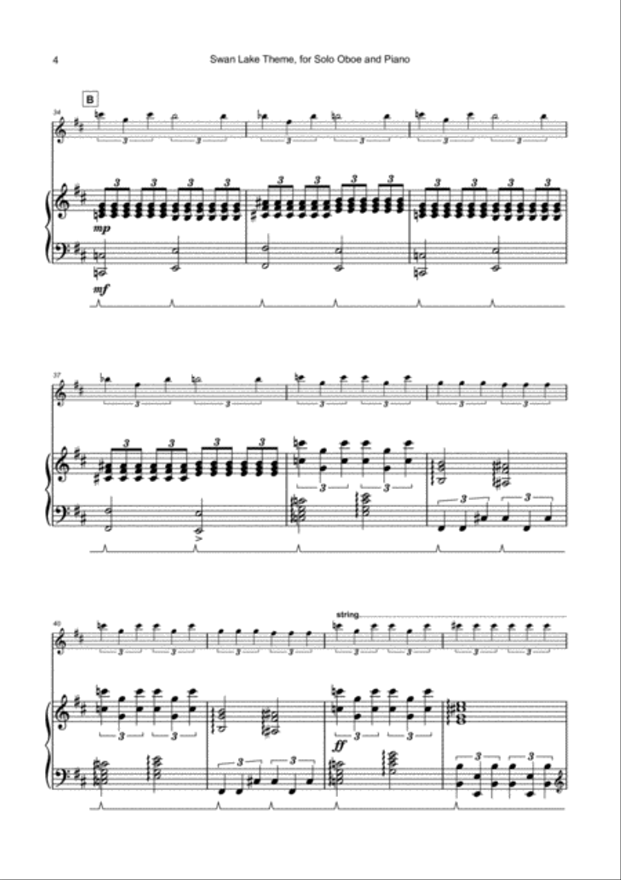 Swan Lake Theme, for Solo Oboe and Piano Piano scores gallery preview page 5