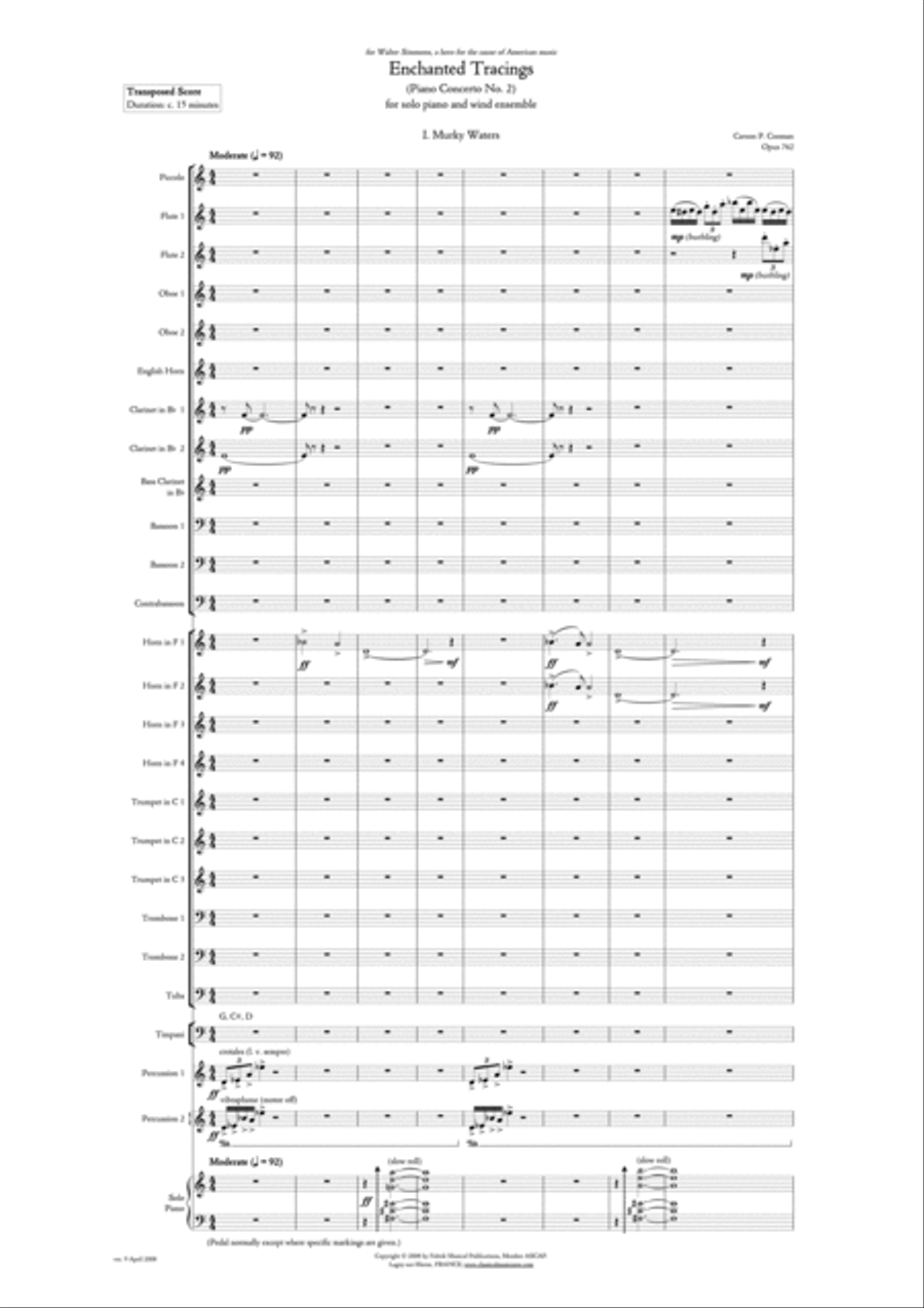 Carson Cooman: Enchanted Tracings (Piano Concerto No. 2) (2008) for solo piano and wind ensemble, sc Large Ensemble scores gallery preview page 3