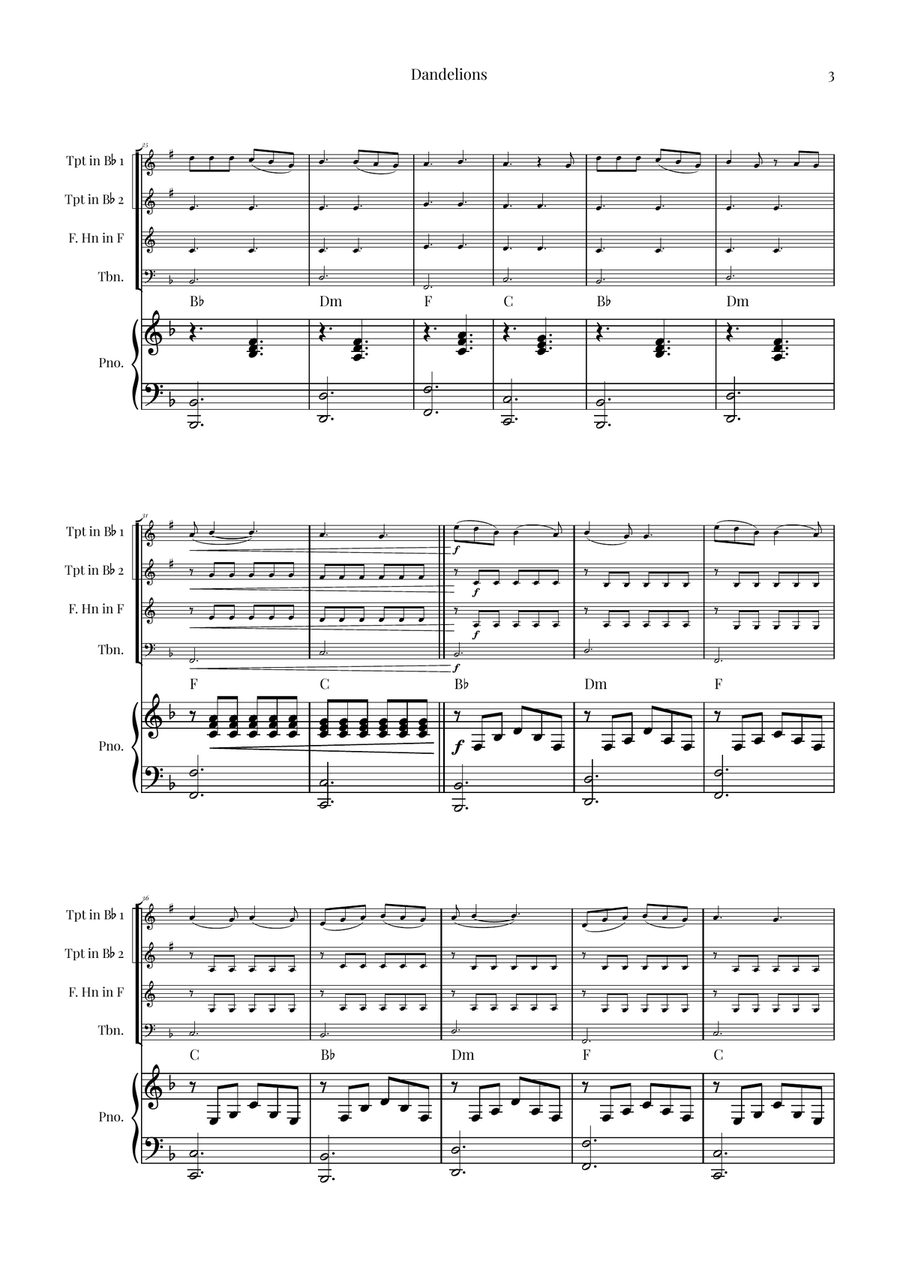 Dandelions Brass Quartet scores gallery preview page 3