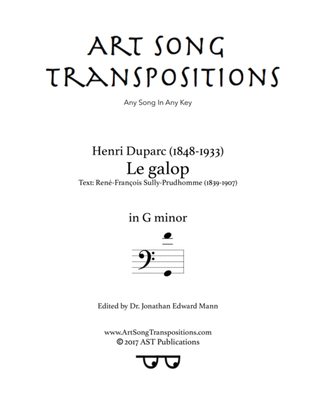 Book cover for DUPARC: Le galop (transposed to G minor, bass clef)