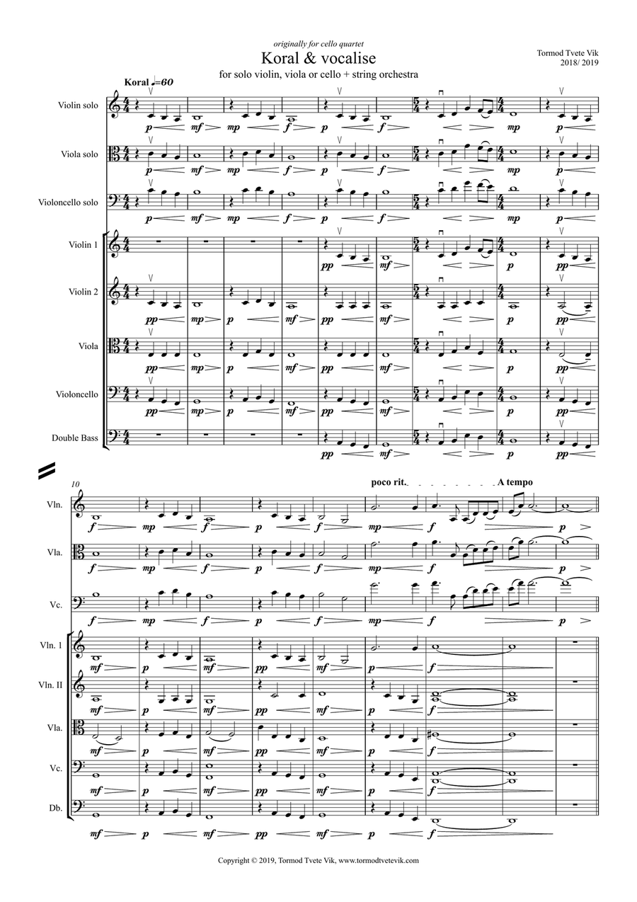 Koral & Vocalise for solo string instrument + string orchestra String Orchestra scores gallery preview page 1