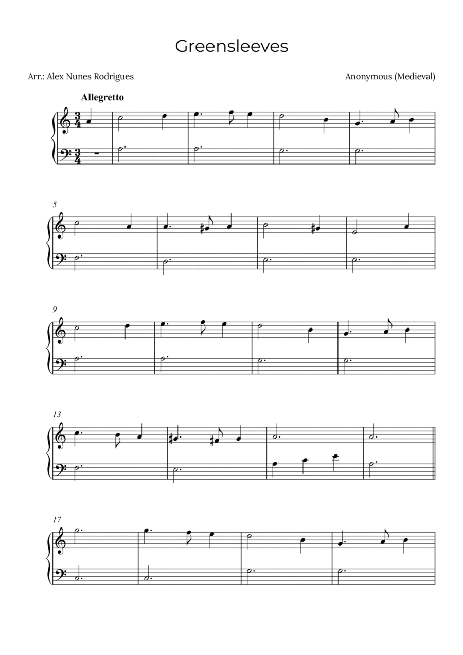 Greensleeves Easy Piano scores gallery preview page 1