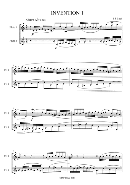 Flute duets - 5 J S Bach keyboard inventions arranged for 2 flutes. image number null