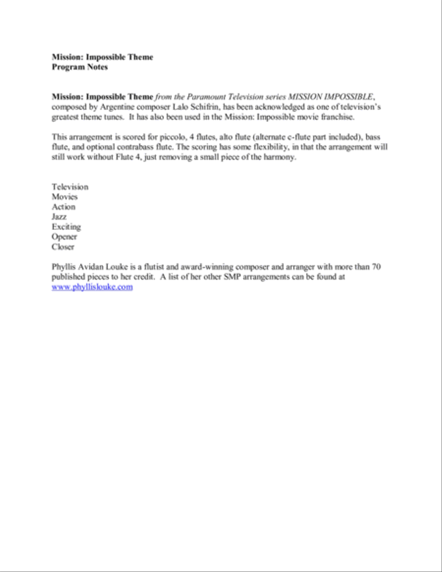 Mission: Impossible Theme from the Paramount Television Series MISSION: IMPOSSIBLE Woodwind Ensemble scores gallery preview page 2