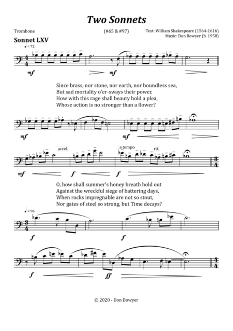 Two Sonnets (A4 size) Trombone Solo scores gallery preview page 2