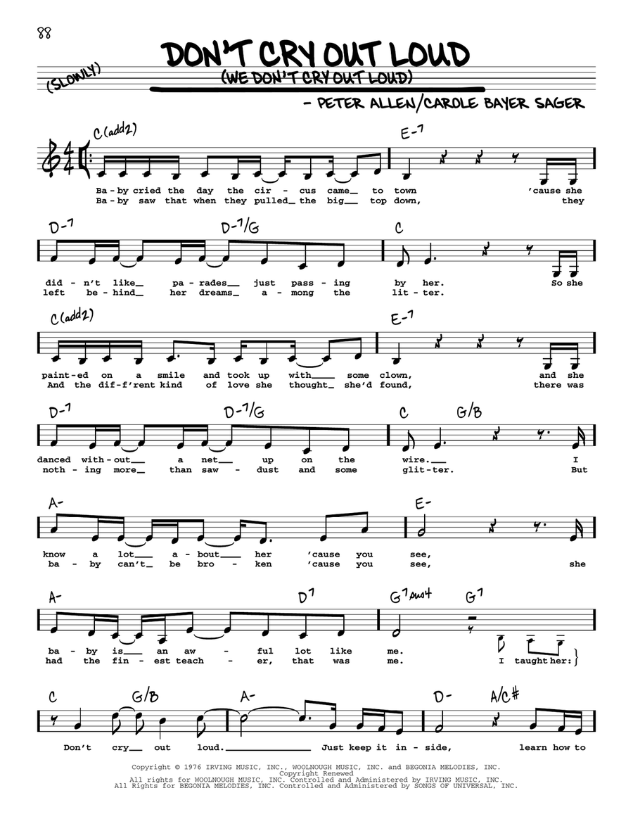 Don't Cry Out Loud (We Don't Cry Out Loud) (Low Voice) Low Voice scores gallery preview page 1