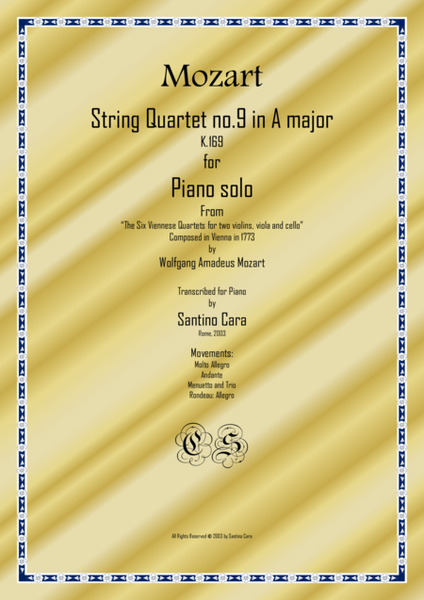 Mozart – Complete String quartet no.9 in A major K169 for piano solo image number null