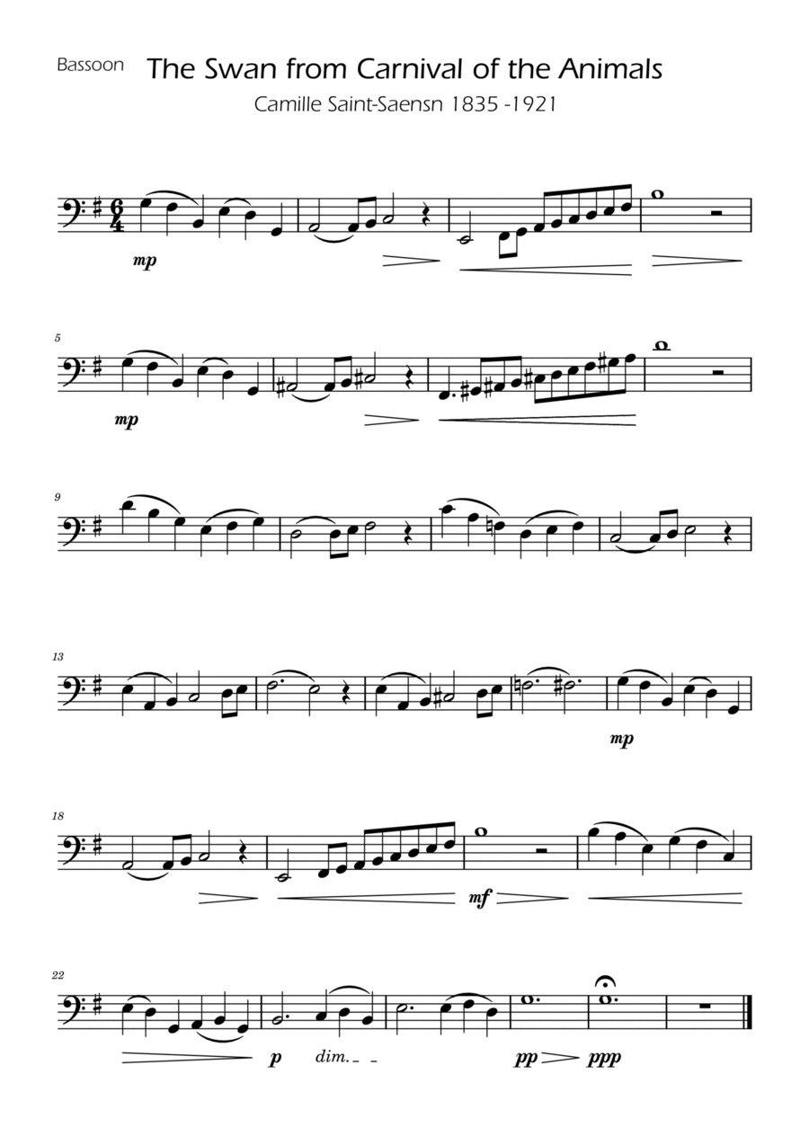 Book cover for The Swan - Camille Saint-Saëns - Bassoon Solo