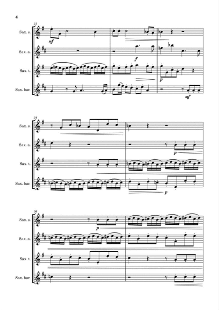 Requiem in D Minor: Kyrie Eleison Saxophone Quartet scores gallery preview page 4