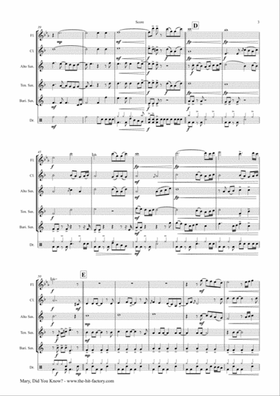 Mary, Did You Know? Saxophone Quintet scores gallery preview page 3