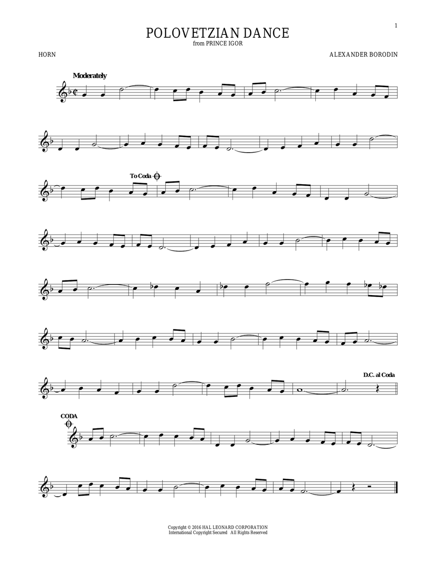 Polovetsian Dances Horn Solo scores gallery preview page 1