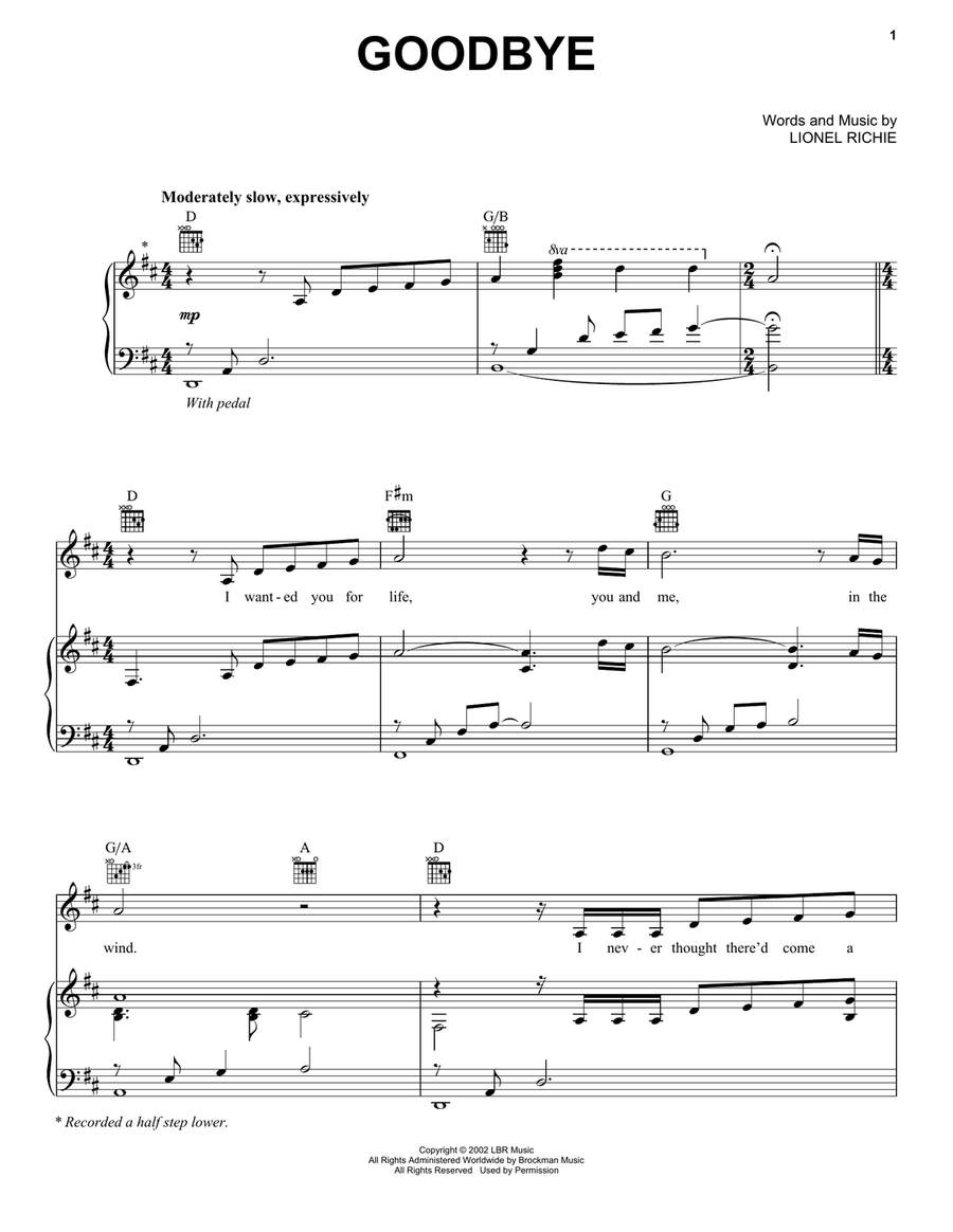 Goodbye Piano, Vocal, Guitar scores gallery preview page 1